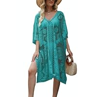 colornival Cubierta de Traje de Baño para Mujer para Playa y Piscina, Vestido de Encaje con Cuello en V, Cubierta de Bikini
