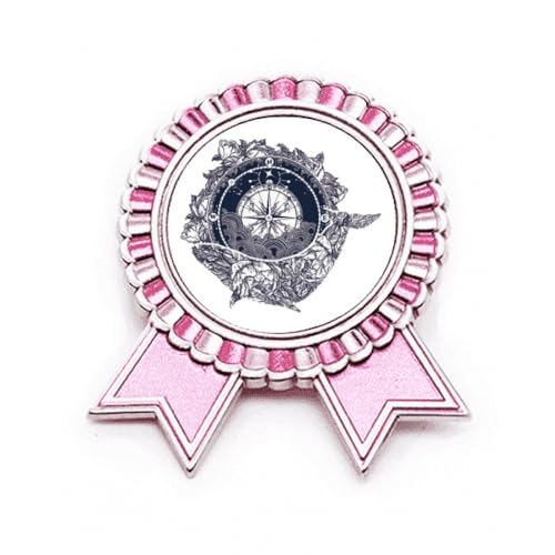 Broche rose boussole en métal taille M avec motifs fleurs et étoiles scintillantes