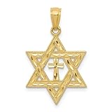 14k Yellow Gold Diamond-Cut Star Of David With Cross Pendant - Measures 16x16mm - JewelryWeb