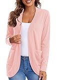 Urban CoCo Womens' Long Sleeve Open Front Knit Sweater Cardigans Curved Hem with Pockets (Pink, L)