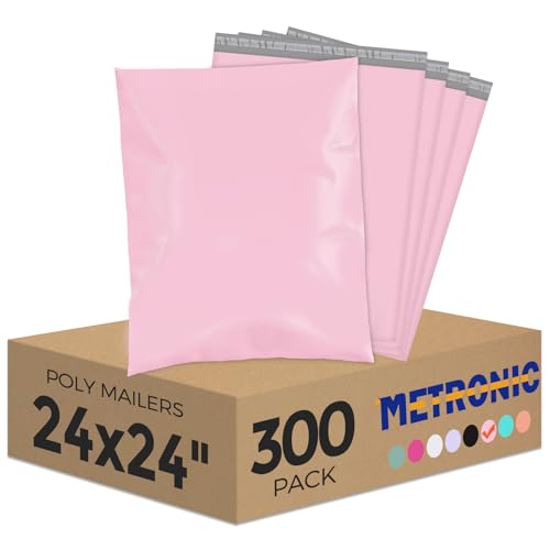 Image of Metronic Poly Mailers 24x24 300 Pack, Self Seal Large Shipping Bags for Clothing, Waterproof Shipping Envelopes for Small Businesses, Flexible Mailers Poly Bags Plastic Bags Packages Bags Light Pink
