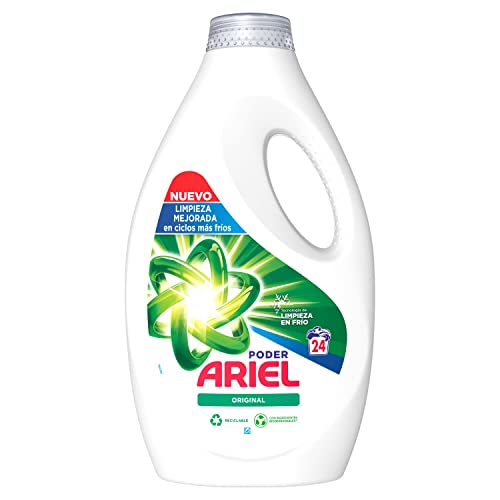 Ariel Detergente Lavadora Liquido 96 Lavados (4x24), Original, Jabon Limpieza Mejorada en Ciclos Mas Frios con la Exclusiva Tecnologia de limpieza en Frio