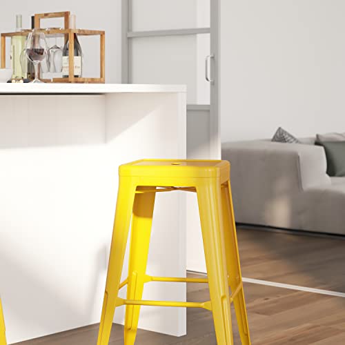 Merrick Lane Newark Series Yellow 30" High Backless Metal Bar Height Stool With Square Seat For Indoor-Outdoor Use #TOP1