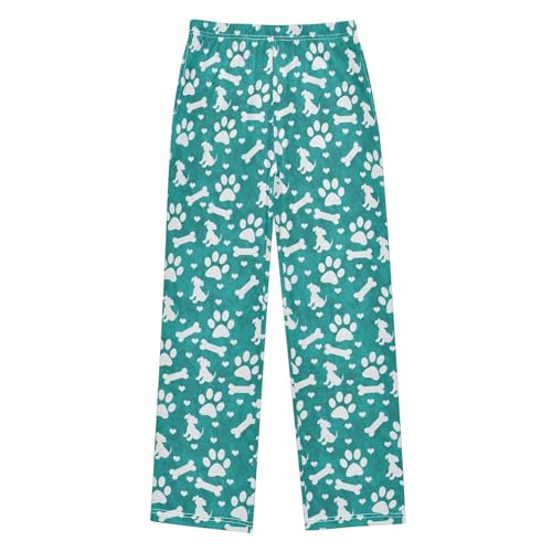 Puppy Dog Paw Print Bone Boys Long Pants Soft Trousers Elastic Waist Kids Lounge Bottoms with Pockets S-XL