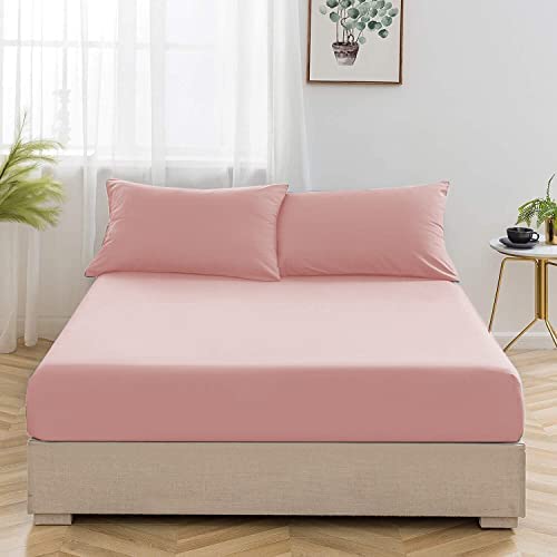 Extra Deep Fitted Sheet 100% Cotton 30cm/12’’ Elasticated Bed Covers Single Double King Super King Bedsheets. (Pink, King)