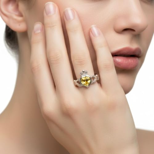 Image of Choose Your Color Natural Gemstone Irish Claddagh Silver Ring Friendship Love 55 Carat Brand Size 5 to 12