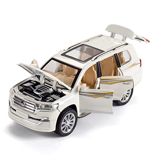 Image of Metal Pull Back Diecast Car 1:32 Land Cruiser Pull Back Car Model with Sound Light Boys Gifts Toys for Kids (White)