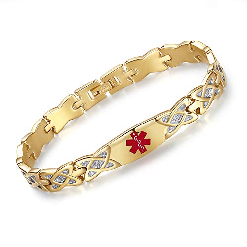 Tarring Gold Shiny Star Identification Bracelets for Women Medical Alert Bracelet with Free Engraving(8.5)