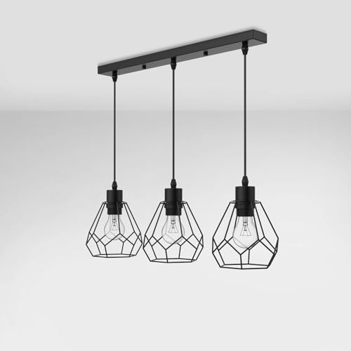 EMKE Pendelleuchte Deckenleuchten Retro Hängelampe Schwarz, Schlafzimmer Hängeleuchte E27 Vintage Küchenlampe Lampenschirm Hängend Lampe Höhenverstellbar Lampen für Küche, Esszimmer, Flur, Bar EMKE Pendelleuchte Deckenleuchten Retro Hängelampe Schwarz, Schlafzimmer Hängeleuchte E27 Vintage Küchenlampe Lampenschirm Hängend Lampe Höhenverstellbar Lampen für Küche, Esszimmer, Flur, Bar