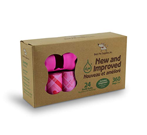 Image of Best Pet Supplies Dog Poop Bags for Waste Refuse Cleanup, Doggy Roll Replacements for Outdoor Puppy Walking and Travel, Leak Proof and Tear Resistant, Thick Plastic - Diamond Bone Pink, 360 Bags