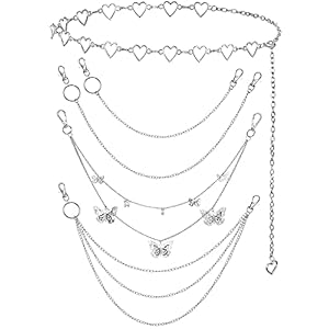 Jadive 5 Pieces Chain Belt Jeans Pants Pocket Waist Multi-Layer Hip Hop Metal Wallet Chain for Men Women