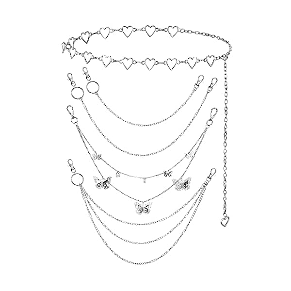 Jadive 5 Pieces Chain Belt Jeans Pants Pocket Waist Multi-Layer Hip Hop Metal Wallet Chain for Men Women