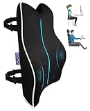 Middle & Low Back Support for Office Chair, Car,Gaming Chair -Soft Memory Foam Lumbar Support Pillow with Curved Waist for Back Pain Relief -Two Straps & Mesh Cover (Black)