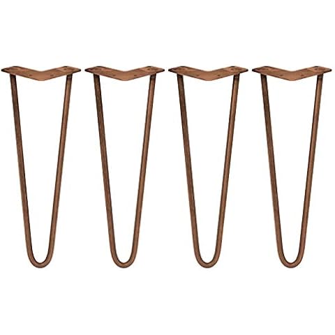 14 Inch Hairpin Legs Table Metal Steel 2 Prod Prong 4Pcs Chair Bench Desk DIY Furniture Antique Copper 12mm Thickness Sturdy | Protector Feet and Screw Pack Cover