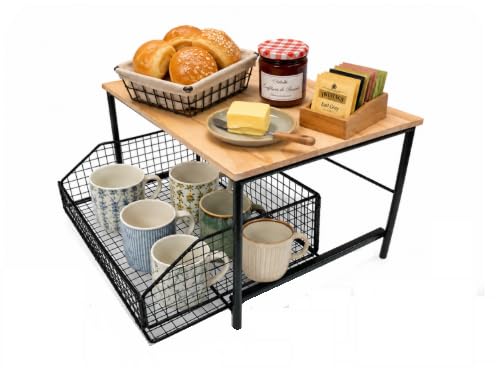 EstanterÃa de Cocina, con Cesta Extensible, Organizador de Cocina, Almacenamiento, Soporte microondas, Electrodomésticos, Soporte Cafetera, articulos de Cocina, Estante encimera.