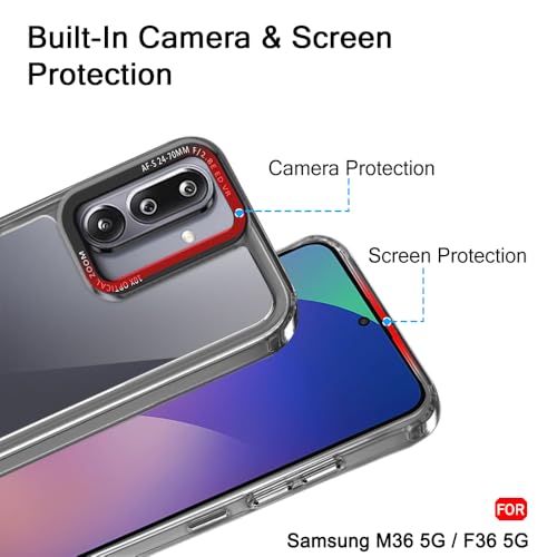 Image of TheGiftKart Hybrid Shockproof Back Cover Case for Samsung Galaxy M36 5G / F36 5G | Stylish Camera Border | Electroplated Buttons | Crystal Clear Hard Back Cover Case (TPU & PC, Smoked Bumper)