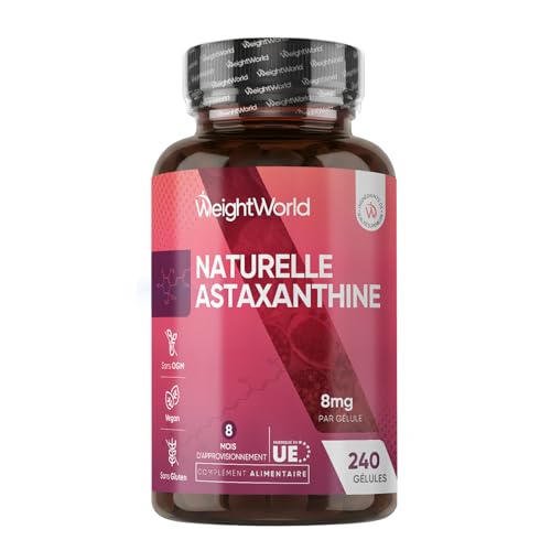 Astaxanthine Naturelle, 240 Gélules Molles Vegan pour 8 Mois, Issue d'Algue Marine Haematococcus Pluvialis Astaxanthine Vegan, sans Gluten et sans Stéarate...