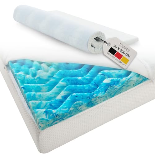 Juskys Topper 90x200 cm aus Memoryschaum, 7-Zonen orthopädisch & atmungsaktiv, 7cm Höhe, H2 - H3, Bezug waschbar Matratzentopper Matratzenauflage White