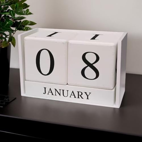 Bloco de calendário perpétuo de madeira, exibição de data de 05 de fevereiro (branco)