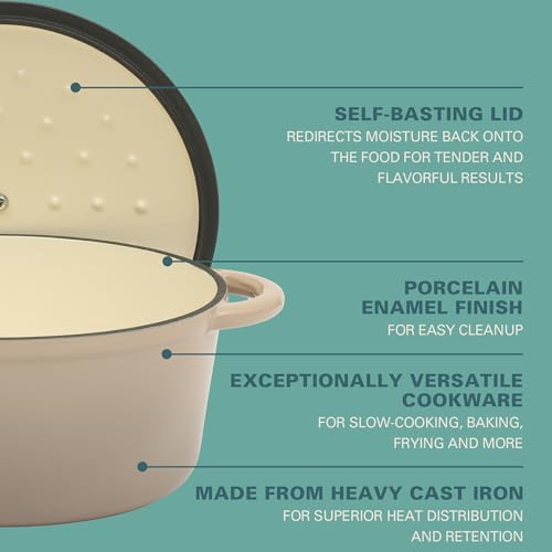 Image of Gibson Home Addlestone 5 Qt Enameled Cast Iron Dutch Oven Pot with Lid - Round, Oven Safe to 500F, Ideal for Bread Baking & Stews - Gradient Taupe