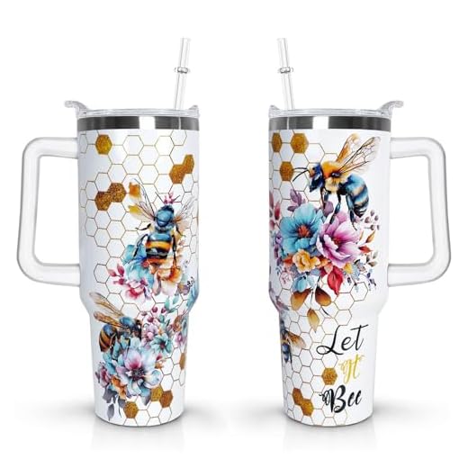 Mindunm 40 oz Bee Tumbler with Handle and Straw Lid Bee Themed Gifts for Beekeeper Bee Lovers Double Insulated Cup Travel Coffee Mug