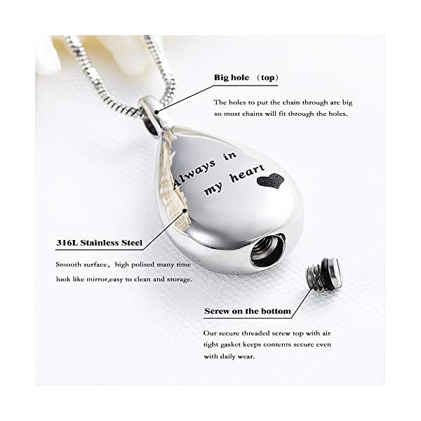 Yinplsmemory-Carved-Teardrop-Keepsake-Ashes-Necklace-Urn-Pendant-Cremation-Memorial-Jewelry Carved Teardrop Keepsake Ashes Necklace Urn Pendant Cremation Memorial Jewelry Always in my heart