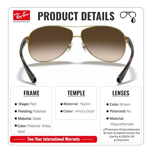 Image of Ray-Ban RB3386 Pilot Shaped Sunglasses for Men with Official RAYBAN Eyewear Kit