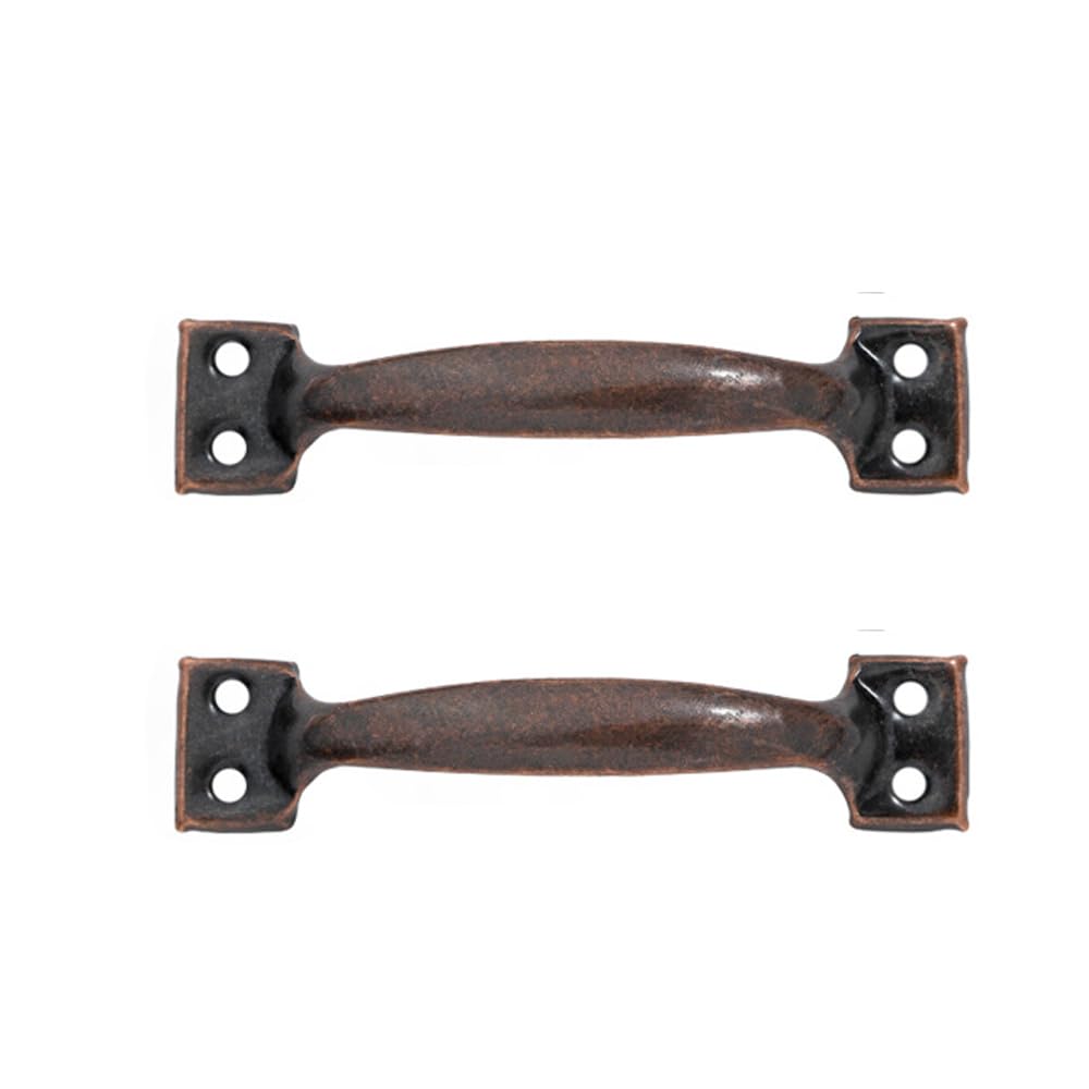 SENRISE 2Pcs Pull Handle, Retro Door Bows Pull Handles Iron Door Hardware for Garden, Gate, Kitchen (Red Bronze)