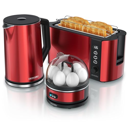 Arendo - Wasserkocher Toaster Eierkocher Set - Edelstahl Wasserkocher mit Temperatureinstellung - Toaster 4 Scheiben Langschlitz - Eierkocher 1-7 Eier - Küchenset in Rot Arendo - Wasserkocher Toaster Eierkocher Set - Edelstahl Wasserkocher mit Temperatureinstellung - Toaster 4 Scheiben Langschlitz - Eierkocher 1-7 Eier - Küchenset in Rot