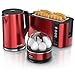 Produktbild Arendo - Wasserkocher Toaster Eierkocher Set - Edelstahl Wasserkocher mit Temperatureinstellung - Toaster 4 Scheiben Langschlitz - Eierkocher 1-7 Eier - Küchenset in Rot