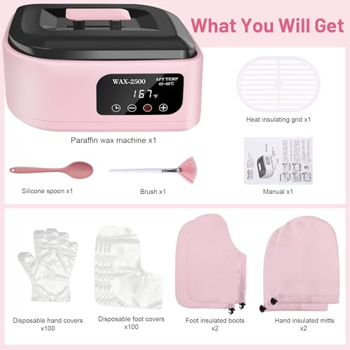 Image of Yofuly Hand Wax Paraffin Machine for Arthritis, 3500ml Electric Digital Screen Paraffin Wax Warmer for Hands and Feet Treatment, Home Spa Paraffin Hot Wax Bath Moisturizing Kit with Timer, Pink