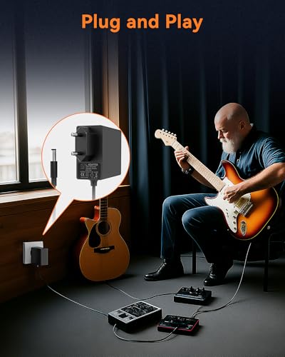 9V 1A Netzteil für Gitarren Pedale, für Boss Gitarreneffekte Gitarrenpedale Elektrische Klaviertastatur, Roland Musikinstrumente, Casio Keyboard, ME-80-70-25 ME-50B GT-100 GT-1, Buchse 5,5mm x 2,1mm