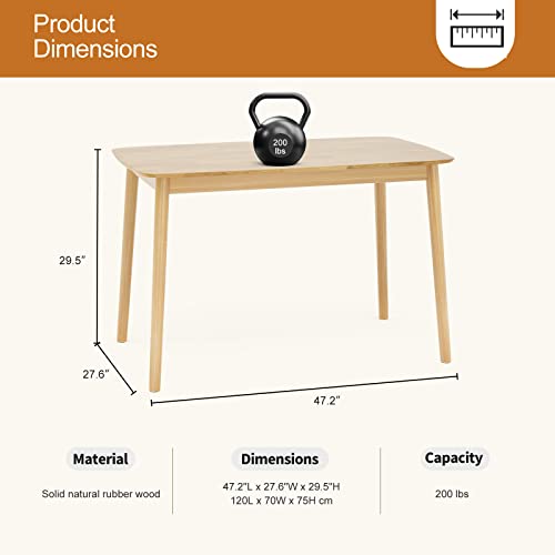 Ikifly 47 Inch Rectangular Solid Wood Dining Table - Mid Century Modern Kitchen Table With Solid Wood Legs, Dining Room Table For Home Furniture - Oak Natural #TOP1