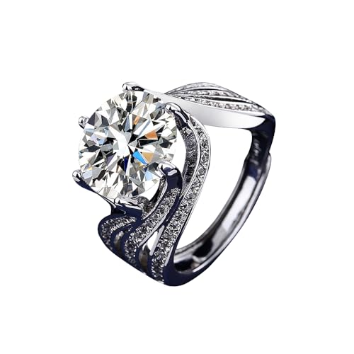 yuruyi S925 Sterling Silver Rings for Women, Wavy Shaped Adjustable Rings for Women Round Cubic...