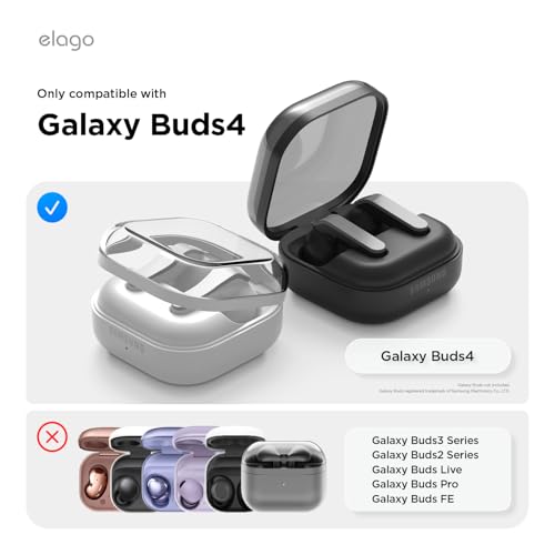 Image of elago Clear with Carabiner, Compatible with Samsung Galaxy Buds 4 Pro Case & Galaxy Buds 4 Case, Premium TPU Cover, Wireless Charging, Headphone Accessories, for Men, for Women (Clear)