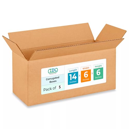Medium Moving &amp; Shipping Boxes 14 x 6 x 6 inches (5-Pack) - Extra Strength 200 lb vs Regular - Corrugated Packing Boxes for Delivery - Corrugated Box - Heavy Duty Shipping Box by IDL Packaging