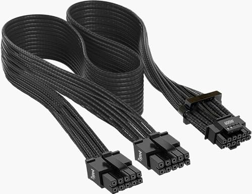 Thsion 600W PCIe 5.0 / Gen 5 12VHPWR PSU Cable for Corsair - Type-4 PSUs via Dual 8-pin PCIe Cable - Fits RM, HX, AX, SF PSU's - 12+4pin Connector with Clips - 16AWG Embossing Process - Black