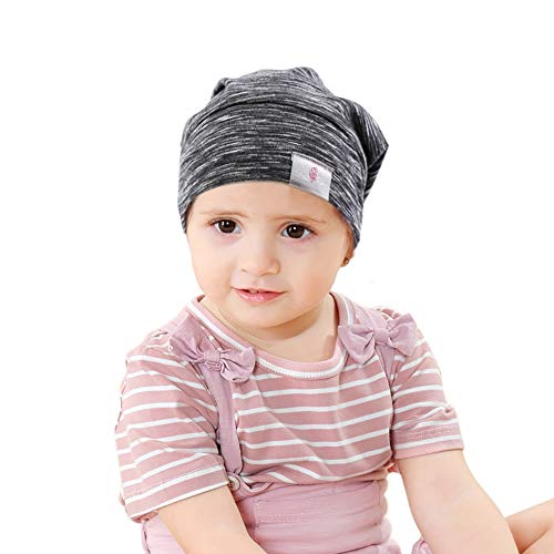 Greatremy Beanie Kids Silky Satin Lined Hair Bonnet Sleep Cap-Adjustable Elastic Band Slouchy Cotton Hat For Teens Baby Girl Boy Infant Toddler Child Sleeping Natural Curly Hair Black White #TOP6