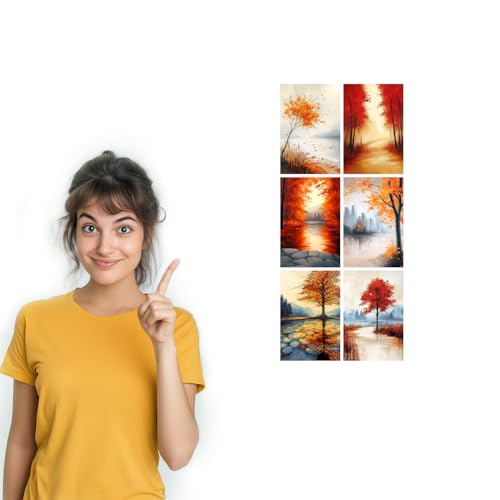 Image of SiddArtify Autumn Landscape Wall Art Prints Set - Fall Tree Poster Decor for Living Room Bedroom Office - Set of 2-4x6 Inch - Board (Pack of 6) - Sticker (Pack of 6)