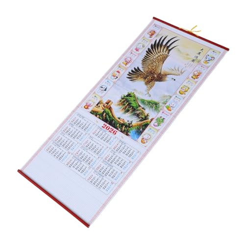 LOORGVEL 年旧正月壁掛けカレンダー 馬年の干支と月の節気表示付き 藤風デザインの風水掛け軸 壁面省スペース装飾用リビング 書斎向け