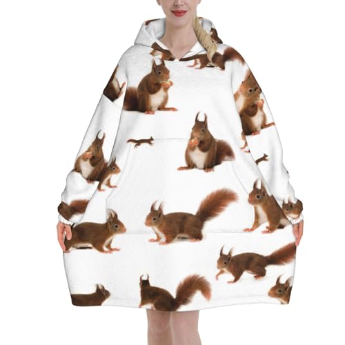 Couverture à capuche écureuil mignonne avec manches et poche géante plaid