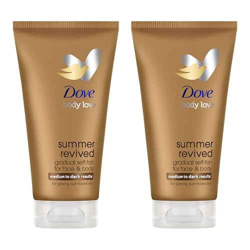 Dove Summer Revived Loción Bronceadora Gradual para Rostro y Cuerpo de tono Medio a Oscuro con aloe vera y glicerina para un bronceado gradual y piel sedosa 2x 75 ml