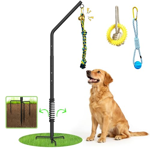 SFTPO Tether Outdoor Dog Rope Toy with Adjustable Height Spring Pole 3 Kinds Dog Tug of War Toys for Self Play and Interactive in Park Yard Lawn Rope Suitable for Energetic Dog(50)