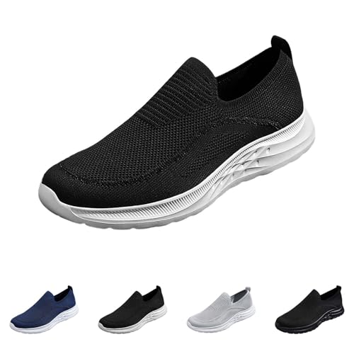 Zapatillas de correr para hombre, cómodas, de gran tamaño, transpirables, para gimnasio, de malla, para verano, informales, para caminar, soporte de arco, color liso, gris oscuro, 42.5 EU