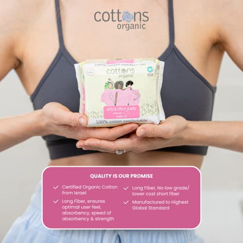 Cottons Ultra-Thin Pads With Wings, 12-Individually Wrapped, Unscented, Chlorine Free, Certified Organic Cotton Coversheet - Super Absorbency (Single Pack) #TOP5