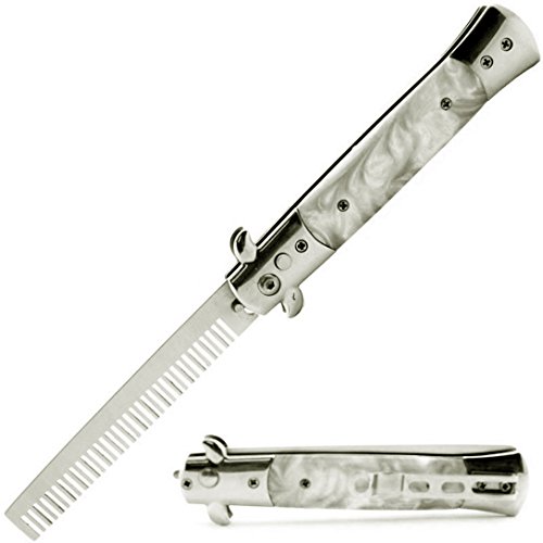 Le Fu Li Pocket Folding Flick Hair Comb For Beard, Mustache, Black Pearl Handle ~ Mens Pocket Comb stainless steel spring jump Brush Le Fu Li Pocket Folding Flick Hair Comb For Beard, Mustache, Black Pearl Handle ~ Mens Pocket Comb stainless steel spring jump Brush