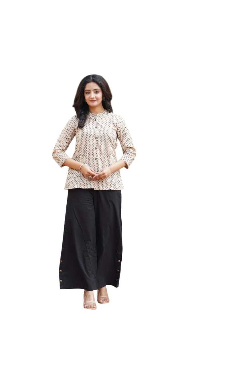 Hand Block Printed Katha Sequence Work Pure Cotton Top & Trousers Co-ords-image-11