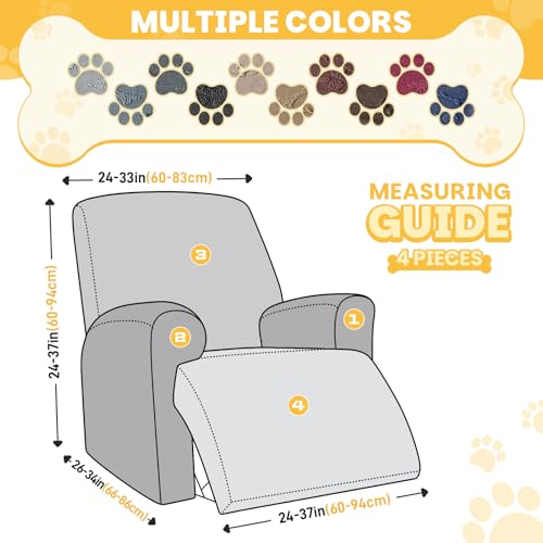Ruaozz Recliner Chair Covers, 4-Pieces Recliner Covers Washable Stretch Reclining Chair Slipcovers with Elastic Bottom Non Slip Furniture Protector with Pockets for Dogs Pets (1 Seat, Light Coffee) — view 2