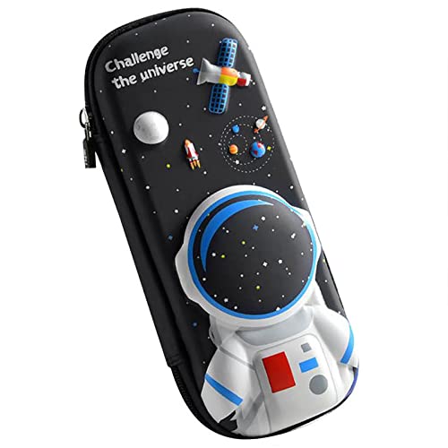 Estojo de lápis para crianças meninos astronauta 3D caixa de lápis impermeável de grande capacidade com compartimentos bolsa de caneta fofa para jardim de infância e escola (preto)