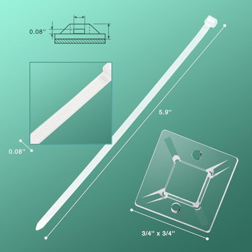 Kanemc 240Pcs Clear Self Adhesive Cable Zip Tie Mount, Self-Locking Wire Tie | Includes 5.9'' Heavy Duty Zip Ties 120Pcs + 3/4" Adhesive Cable Holders 120Pcs, Nylon Wire Clips Ties for Indoor Outdoor Use miniatura 2